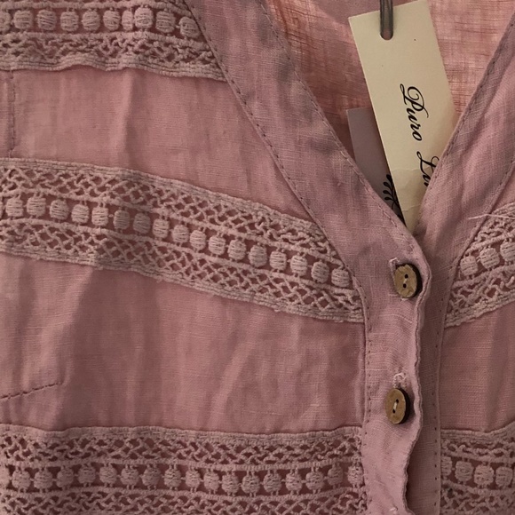 Pale Pink Linen Cotton Sleeveless Eyelet Sundress - Picture 2 of 4